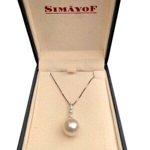 Vintage South Sea Pearl and Diamond 14K/18K White Gold Necklace MINT!